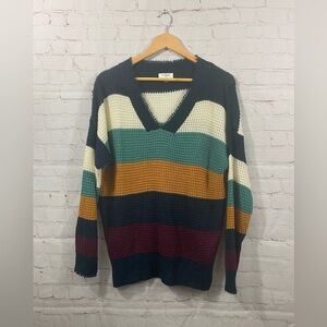 Umgee Sweater Womens Size Small Oversized Color block Raw V-Neck & Cuff Sweater